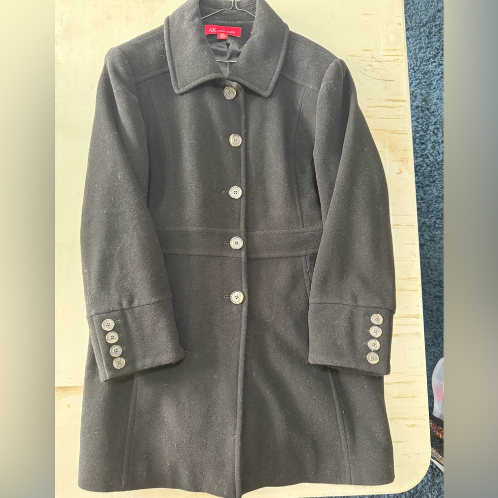 Anne Klein Wool Blend Coat XL Black Button Front Classic Winter Coat